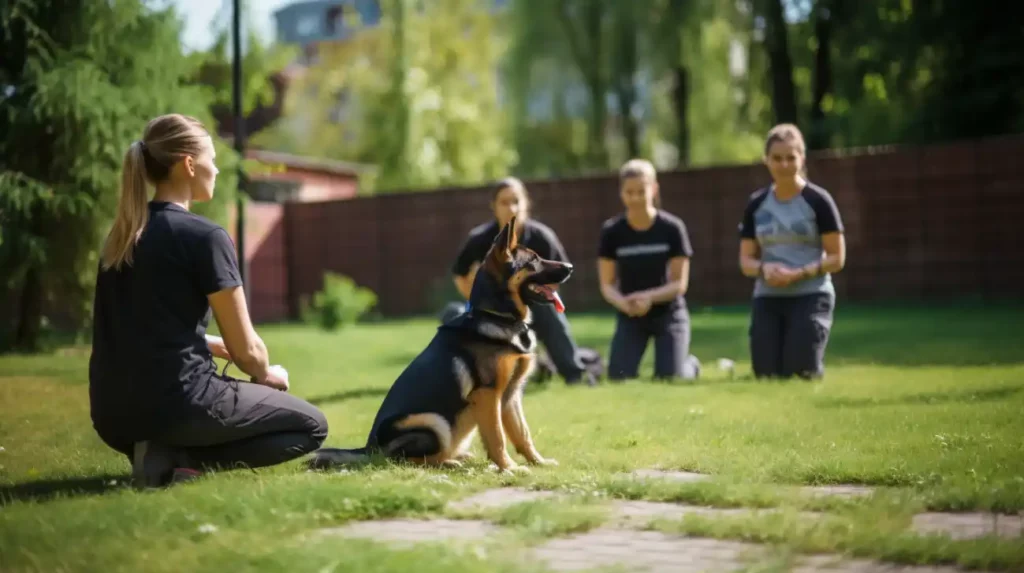 Hundetrainer mit Hund und Menschen